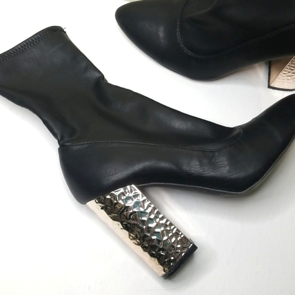 Qupid Hammered Metal Heel Boots - Picture 3 of 6